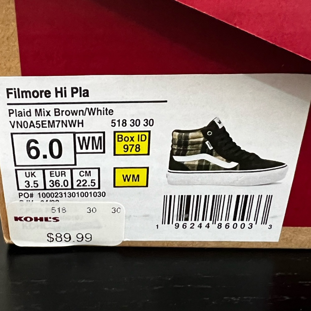 NWT Filmore Hi Pla Shoes in Plaid Mix Brown/White - Picture 8 of 8